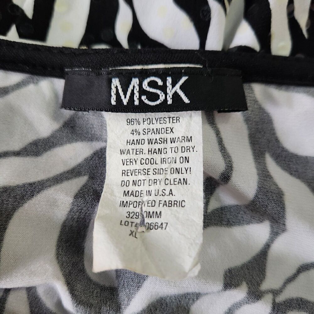 MSK Pullover Top Women's Size XL Blk & White Floral Short Sleeve Draped Neck - Picture 9 of 9
